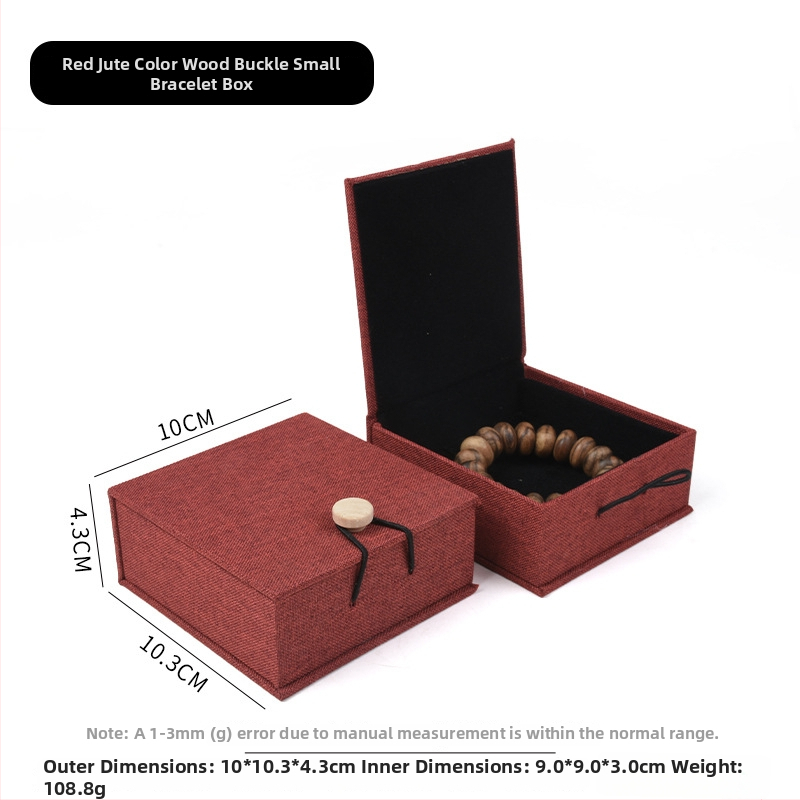 Ξύλινο κουτί αποθήκευσης κοσμημάτων από λινό ύφασμα με αγκράφα, για βραχιόλια, κολιέ και μενταγιόν