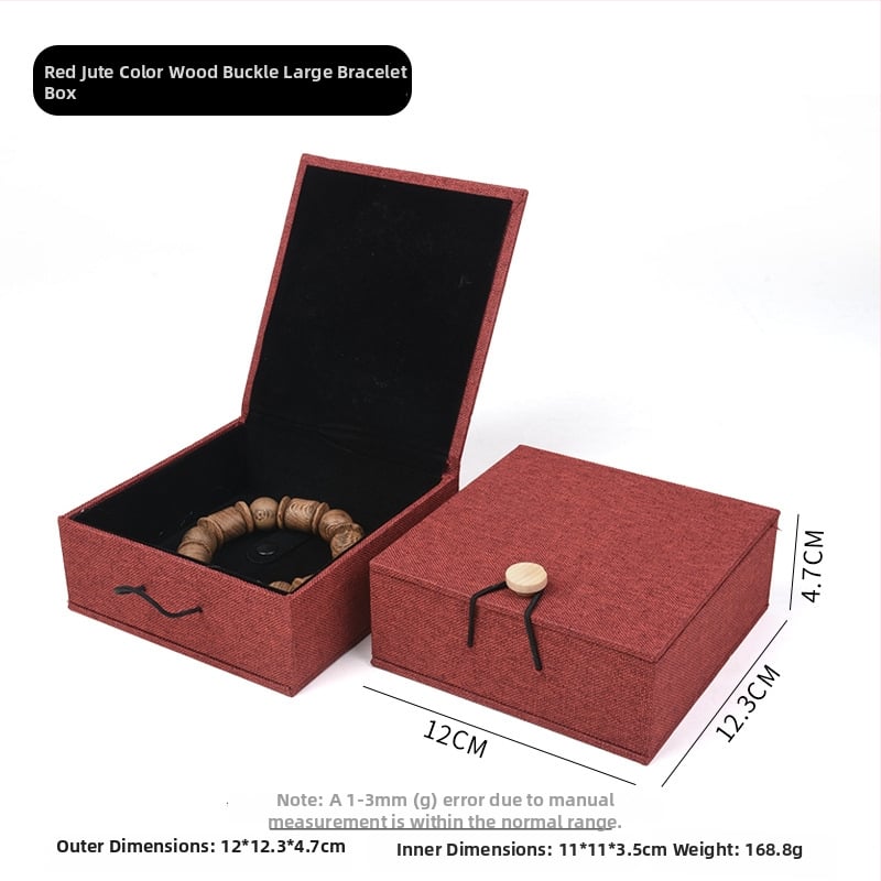 Ξύλινο κουτί αποθήκευσης κοσμημάτων από λινό ύφασμα με αγκράφα, για βραχιόλια, κολιέ και μενταγιόν