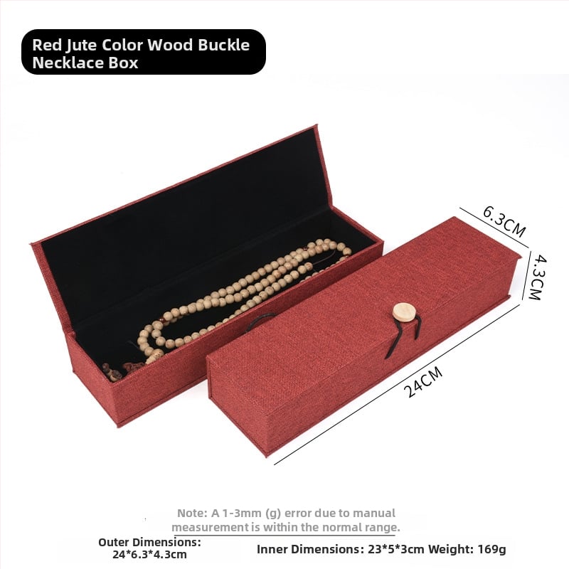 Ξύλινο κουτί αποθήκευσης κοσμημάτων από λινό ύφασμα με αγκράφα, για βραχιόλια, κολιέ και μενταγιόν