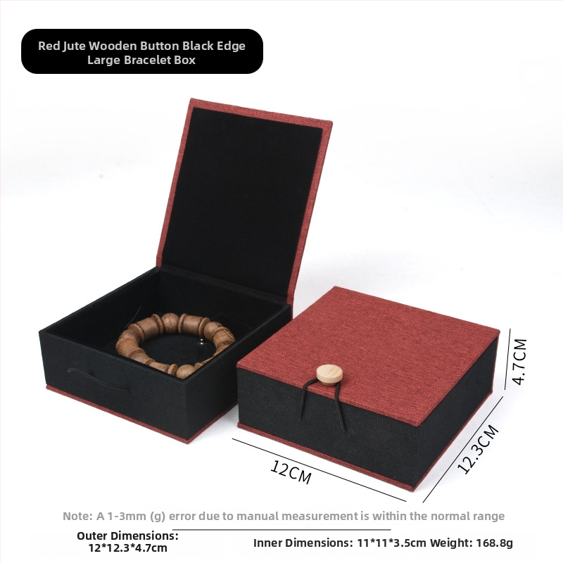 Ξύλινο κουτί αποθήκευσης κοσμημάτων από λινό ύφασμα με αγκράφα, για βραχιόλια, κολιέ και μενταγιόν