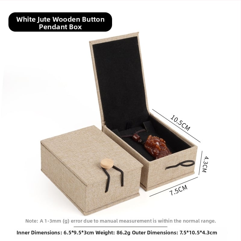 Ξύλινο κουτί αποθήκευσης κοσμημάτων από λινό ύφασμα με αγκράφα, για βραχιόλια, κολιέ και μενταγιόν