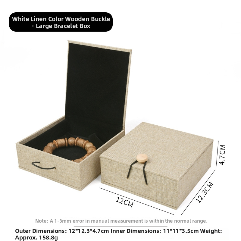 Ξύλινο κουτί αποθήκευσης κοσμημάτων από λινό ύφασμα με αγκράφα, για βραχιόλια, κολιέ και μενταγιόν