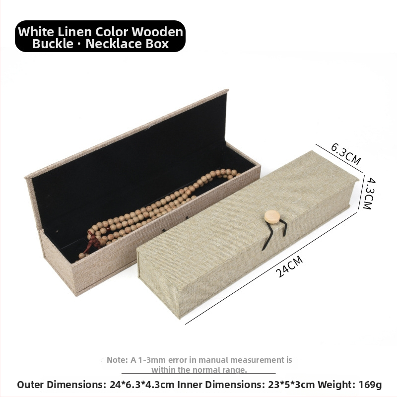 Ξύλινο κουτί αποθήκευσης κοσμημάτων από λινό ύφασμα με αγκράφα, για βραχιόλια, κολιέ και μενταγιόν