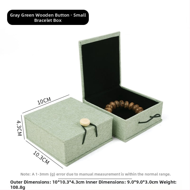 Ξύλινο κουτί αποθήκευσης κοσμημάτων από λινό ύφασμα με αγκράφα, για βραχιόλια, κολιέ και μενταγιόν