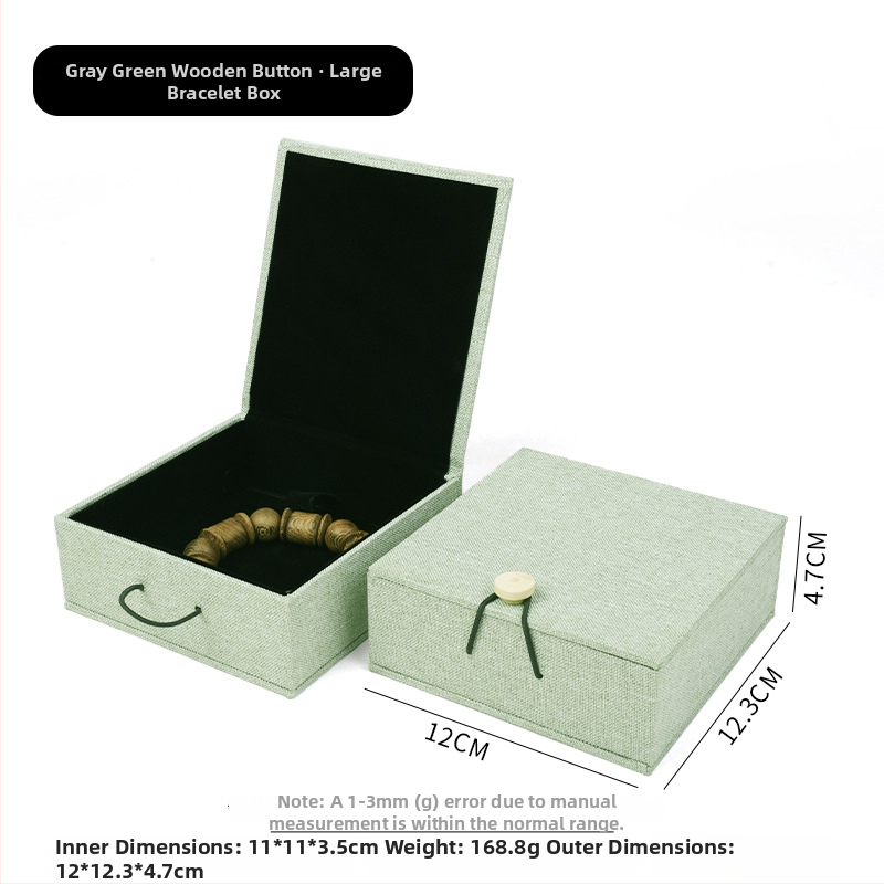 Ξύλινο κουτί αποθήκευσης κοσμημάτων από λινό ύφασμα με αγκράφα, για βραχιόλια, κολιέ και μενταγιόν