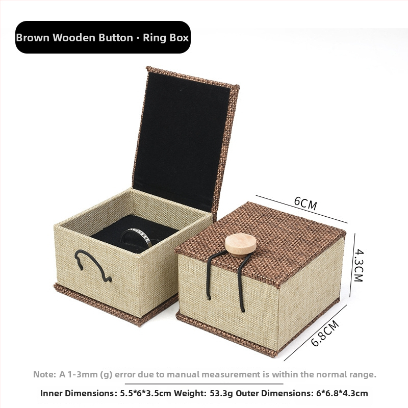 Ξύλινο κουτί αποθήκευσης κοσμημάτων από λινό ύφασμα με αγκράφα, για βραχιόλια, κολιέ και μενταγιόν