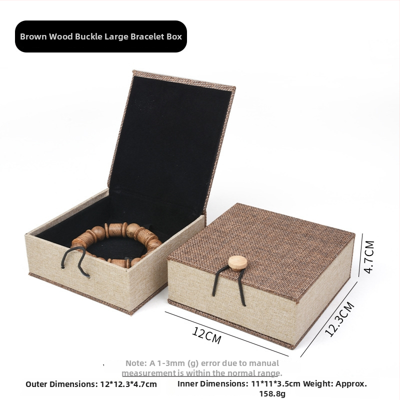 Ξύλινο κουτί αποθήκευσης κοσμημάτων από λινό ύφασμα με αγκράφα, για βραχιόλια, κολιέ και μενταγιόν