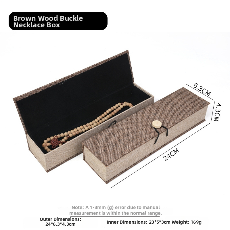 Ξύλινο κουτί αποθήκευσης κοσμημάτων από λινό ύφασμα με αγκράφα, για βραχιόλια, κολιέ και μενταγιόν