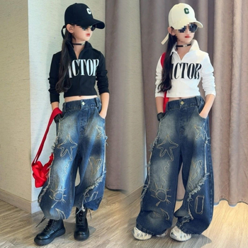 Két darabos Corduroy szett lányoknak, hosszú ujjú, betűs mintázat, koreai változat, 2025 tavasz