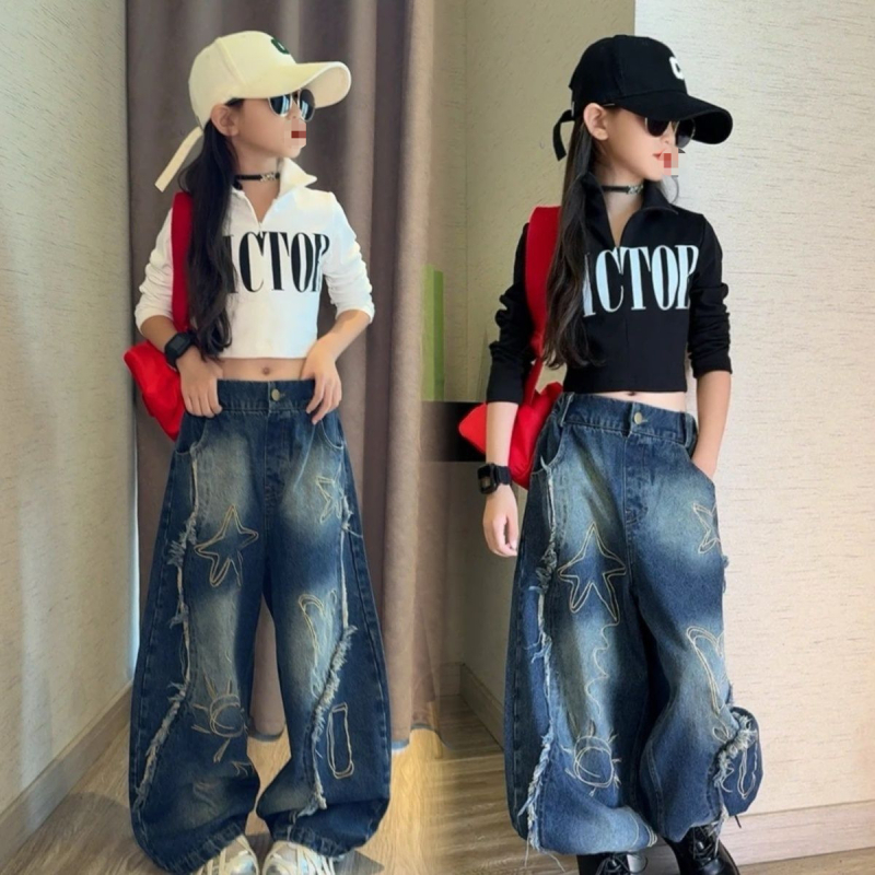 Két darabos Corduroy szett lányoknak, hosszú ujjú, betűs mintázat, koreai változat, 2025 tavasz