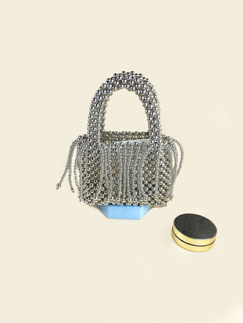 Bucket torba s resicama, ručno pletena perla od akrila, kvadratnog oblika, gradski stil