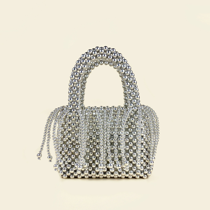 Bucket torba s resicama, ručno pletena perla od akrila, kvadratnog oblika, gradski stil