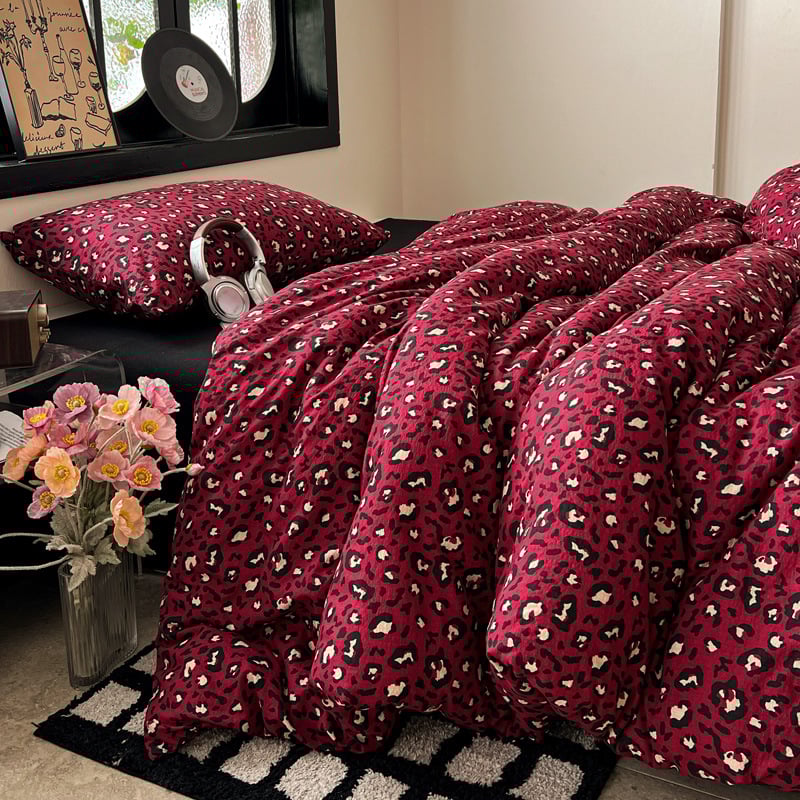 Комплект спално бельо от три части, японски стил, с райета, измит полиестер, реактивно багрен