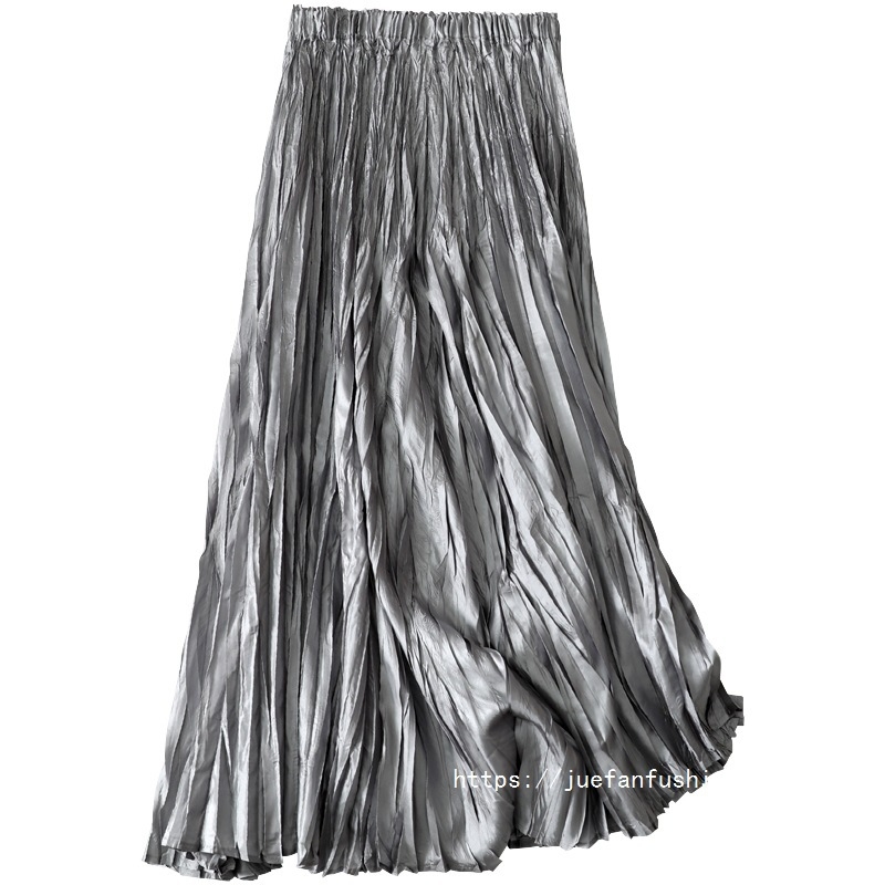 Plisirana midi suknja, perlatni sjaj završnice, lagana poliester tkanina, srednja duljina, elegantan stil
