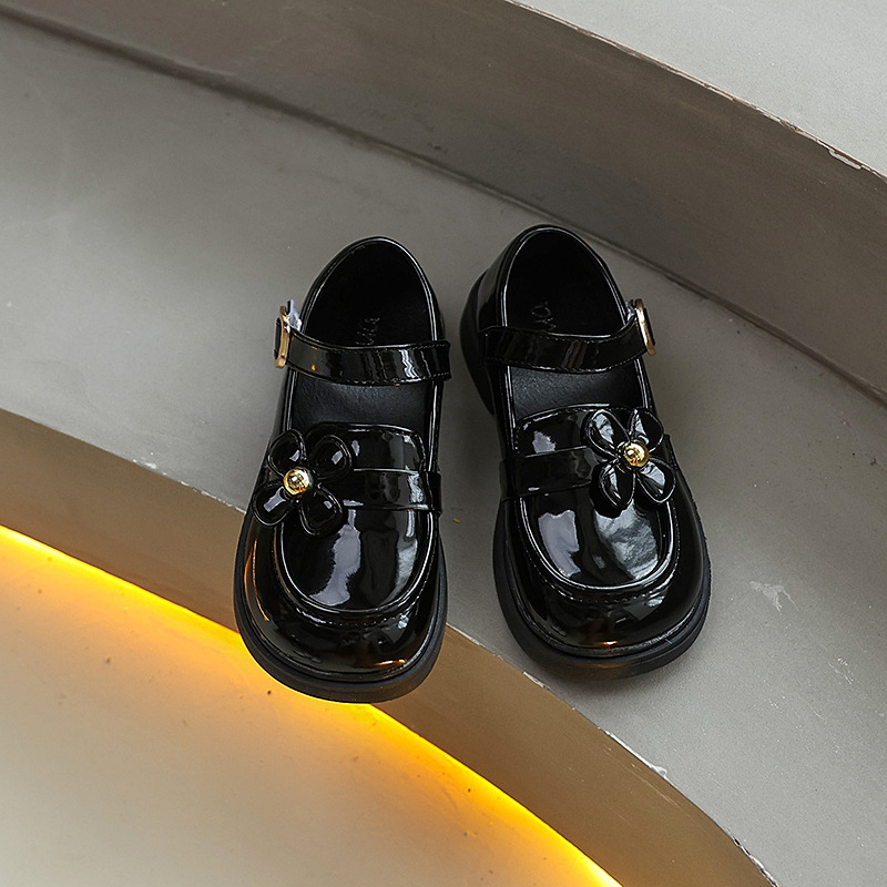 Pantofi de prințesă pentru fete, stil coreean, închidere Velcro, PU partea superioară, talpă din cauciuc, model floral