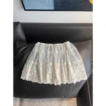 Îmbrăcăminte internă stratificată anti-transparentă cu fustă din plasă pe jumătate și bază de pantaloni, fustă scurtă de tip A-line, dantelă, poliester, iarna 2025
