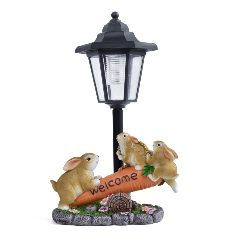Skulptura od smole za vanjsko solarnu rasvjetu — zec s motivom mrkve, pastoralni stil, Antuo marka, CE certifikat