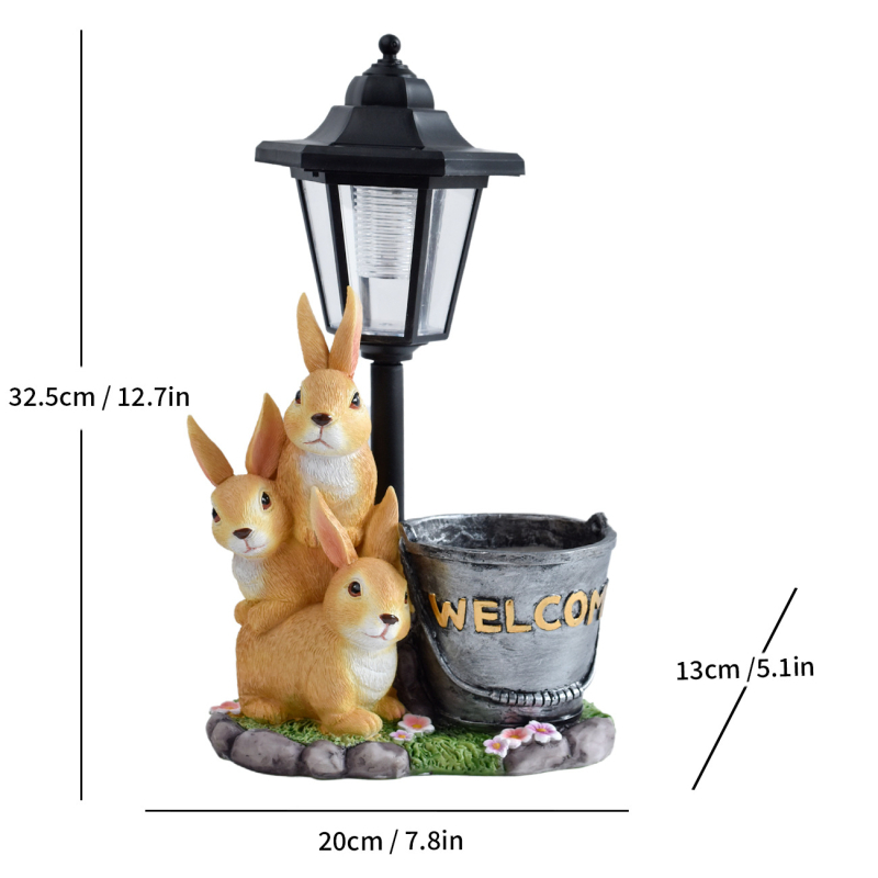 Skulptura od smole za vanjsko solarnu rasvjetu — zec s motivom mrkve, pastoralni stil, Antuo marka, CE certifikat