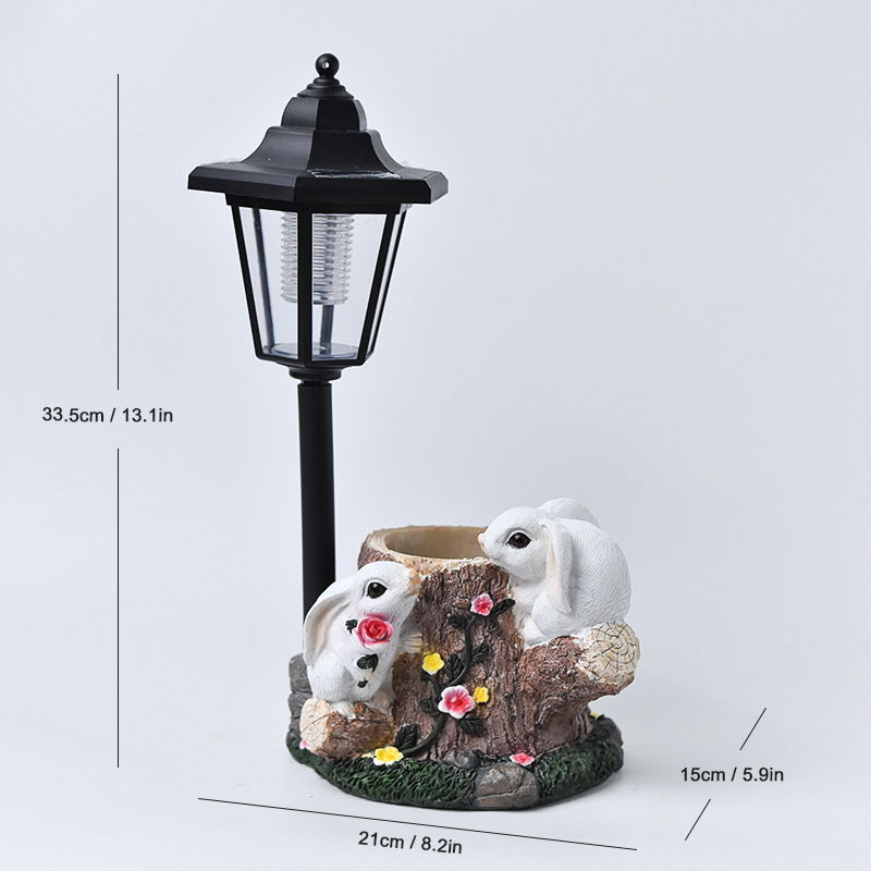 Skulptura od smole za vanjsko solarnu rasvjetu — zec s motivom mrkve, pastoralni stil, Antuo marka, CE certifikat