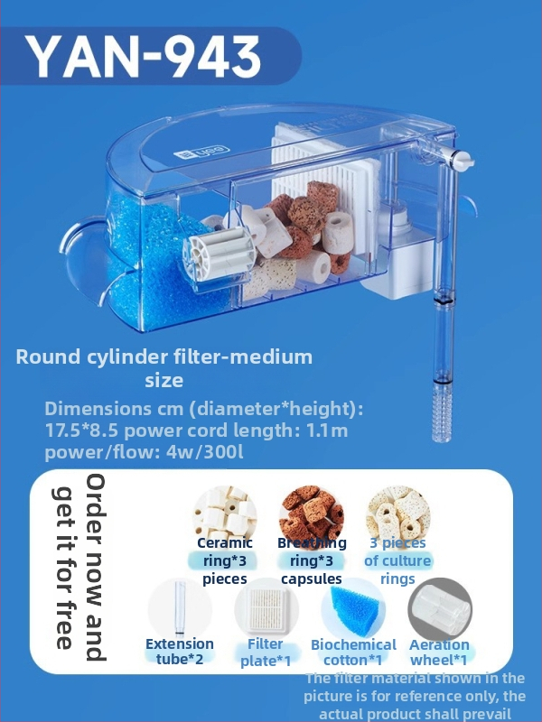 Okrúhly akvarijný filter s integrovaným generovaním kyslíka, nástenný vodopád, filtrácia tri v jednom • Plastový • Hmotnosť: 480 g • Značka: yee