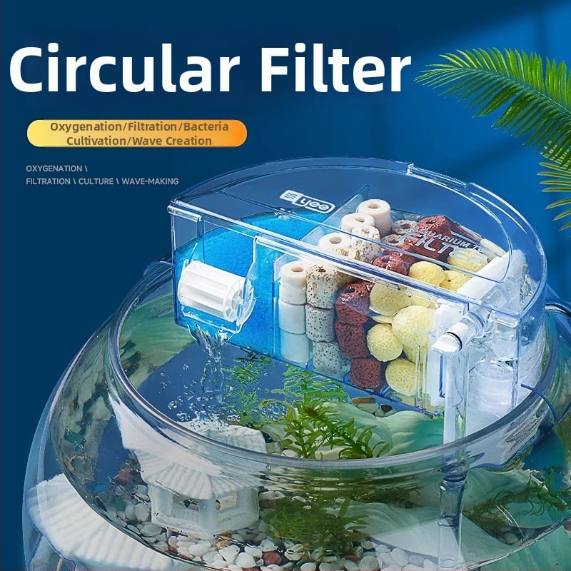 Okrúhly akvarijný filter s integrovaným generovaním kyslíka, nástenný vodopád, filtrácia tri v jednom • Plastový • Hmotnosť: 480 g • Značka: yee
