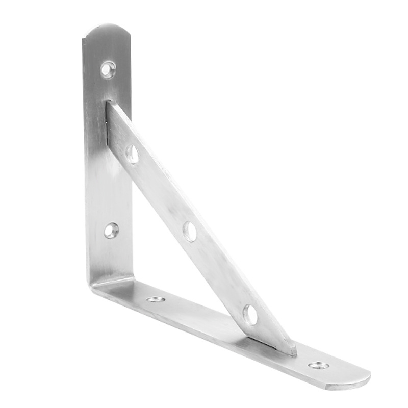 Rozsdamentes acél háromszög tartó falra szerelhető tárolópolcra, csiszolt felülettel, modern letisztult stílusban