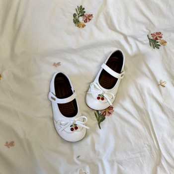 Pantofi pentru fete din piele, stil prințesă, funda, închidere Velcro, talpă din cauciuc, partea super-fibră