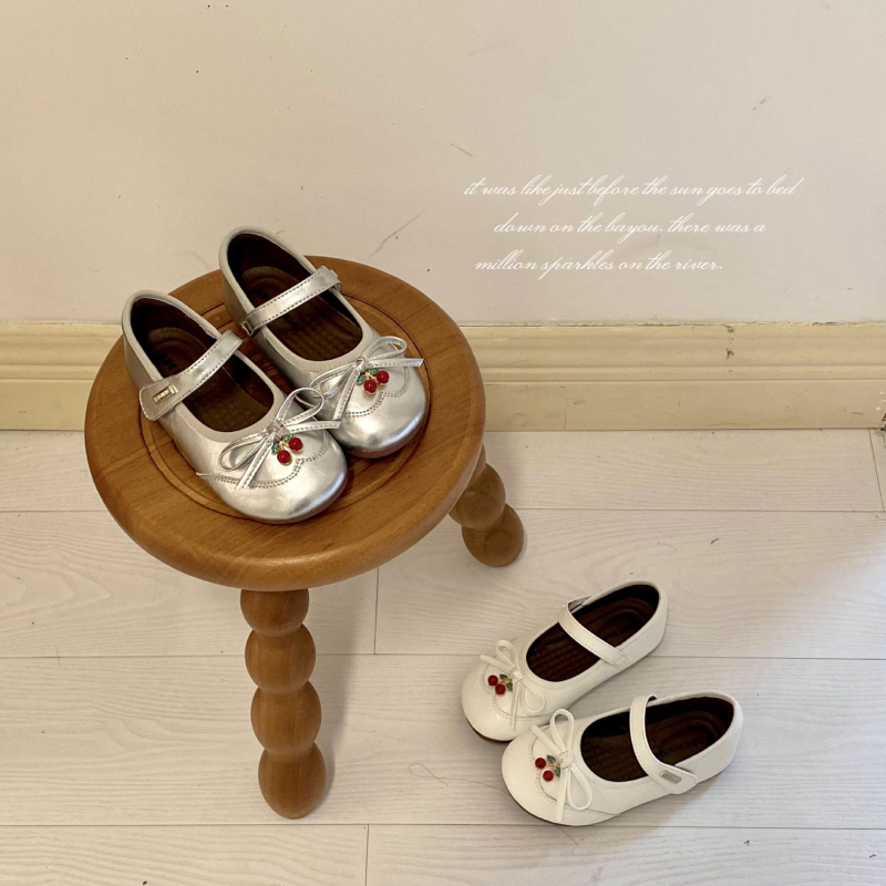 Pantofi pentru fete din piele, stil prințesă, funda, închidere Velcro, talpă din cauciuc, partea super-fibră