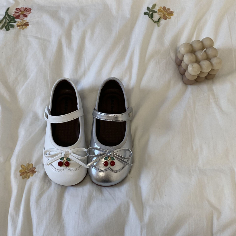 Pantofi pentru fete din piele, stil prințesă, funda, închidere Velcro, talpă din cauciuc, partea super-fibră