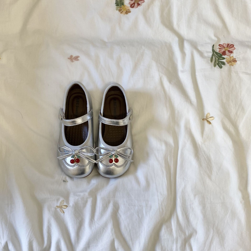 Pantofi pentru fete din piele, stil prințesă, funda, închidere Velcro, talpă din cauciuc, partea super-fibră