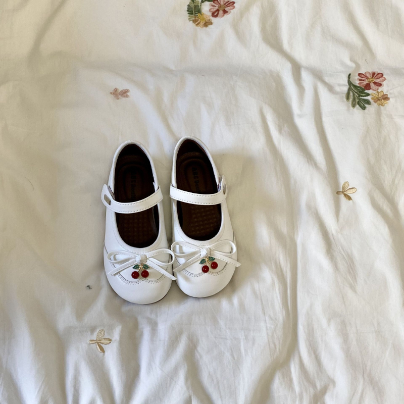 Pantofi pentru fete din piele, stil prințesă, funda, închidere Velcro, talpă din cauciuc, partea super-fibră