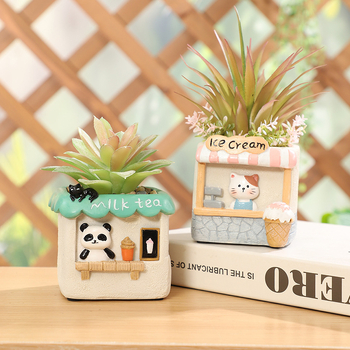 Ghiveci din rășină pentru suculente cu peisaj urban miniatural — Roogo/If, cod R7C3W0, Categorie: meșteșuguri din rășină, Ambalare: cutie de carton