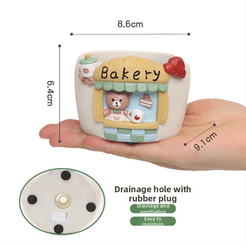 Ghiveci din rășină pentru suculente cu peisaj urban miniatural — Roogo/If, cod R7C3W0, Categorie: meșteșuguri din rășină, Ambalare: cutie de carton