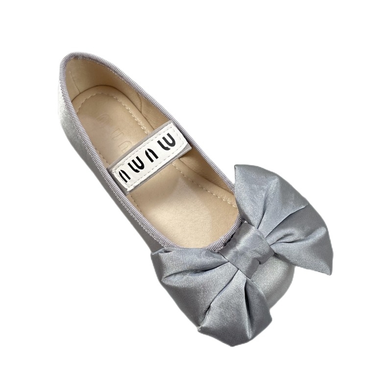 Pantofi pentru fete - stil Prințesă, partea superioară din mătase, închidere cu bandă elastică, branț PU, talpă din tendon de vită