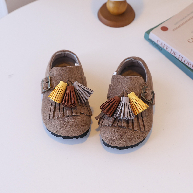 Dječje kožne cipele s resicama, retro stil, s Velcro zatvaračem, Birkenstock stil, gumena potplat, za djevojčice 4–6 godina, jesen 2025