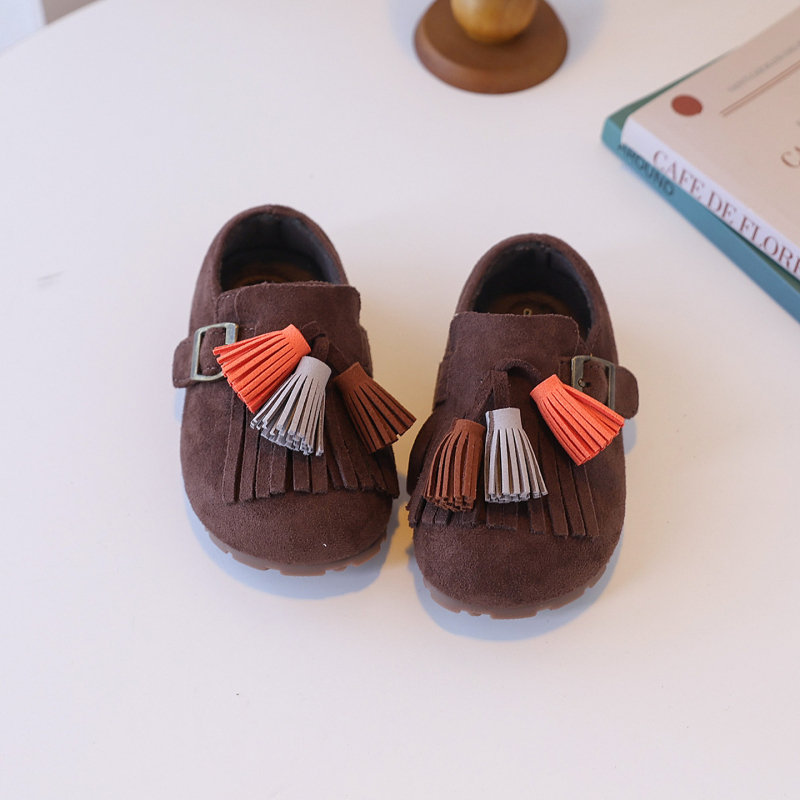 Dječje kožne cipele s resicama, retro stil, s Velcro zatvaračem, Birkenstock stil, gumena potplat, za djevojčice 4–6 godina, jesen 2025