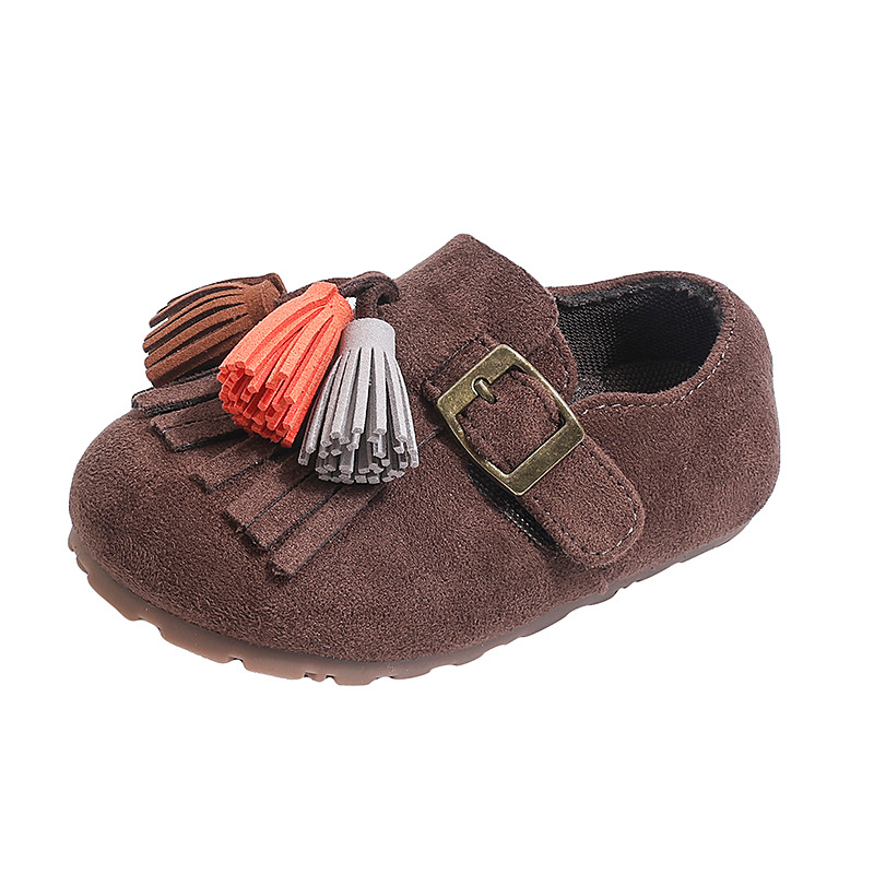 Dječje kožne cipele s resicama, retro stil, s Velcro zatvaračem, Birkenstock stil, gumena potplat, za djevojčice 4–6 godina, jesen 2025