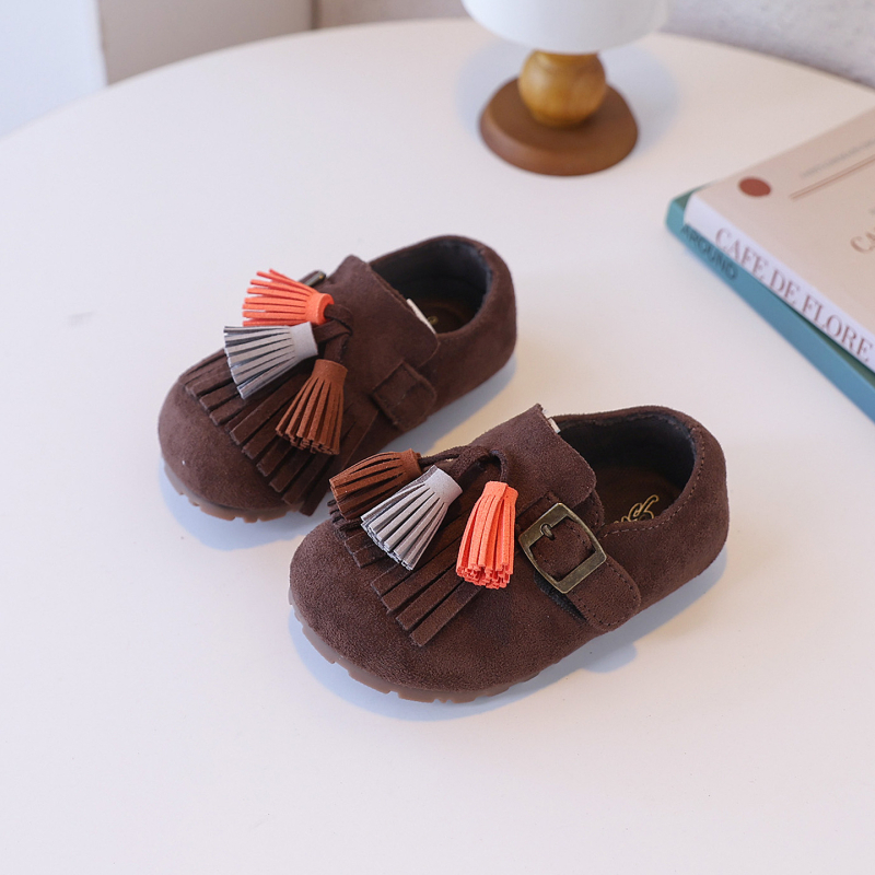 Dječje kožne cipele s resicama, retro stil, s Velcro zatvaračem, Birkenstock stil, gumena potplat, za djevojčice 4–6 godina, jesen 2025