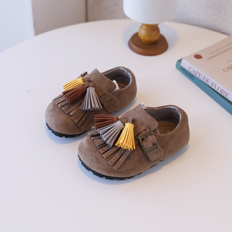 Dječje kožne cipele s resicama, retro stil, s Velcro zatvaračem, Birkenstock stil, gumena potplat, za djevojčice 4–6 godina, jesen 2025