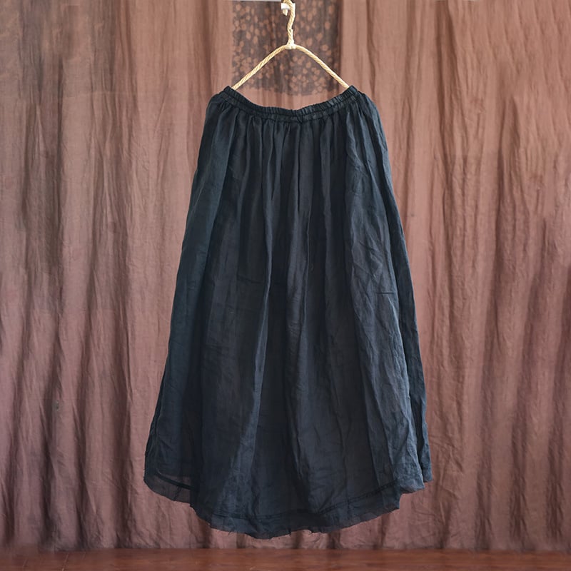 Fustă lungă din ramie și bumbac, croială lejeră, ușoară, margine cu franjuri duble, tehnică de vopsire, stil literar retro