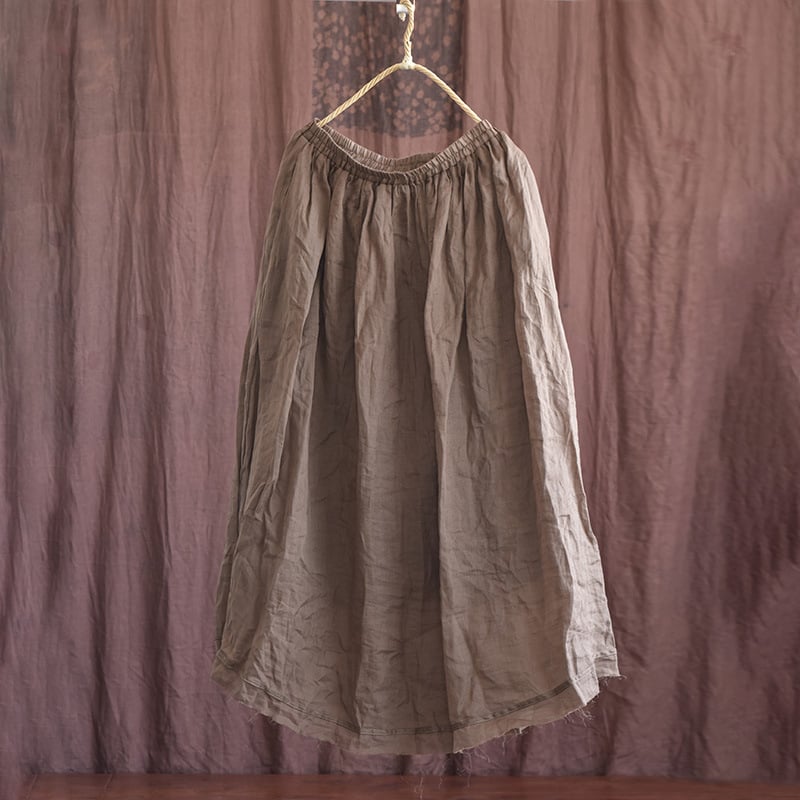 Fustă lungă din ramie și bumbac, croială lejeră, ușoară, margine cu franjuri duble, tehnică de vopsire, stil literar retro