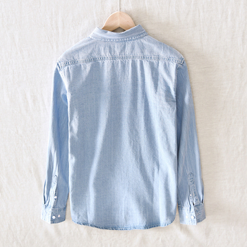 Cămașă bărbătească din bumbac, mânecă lungă, guler pătrat, croială lejeră