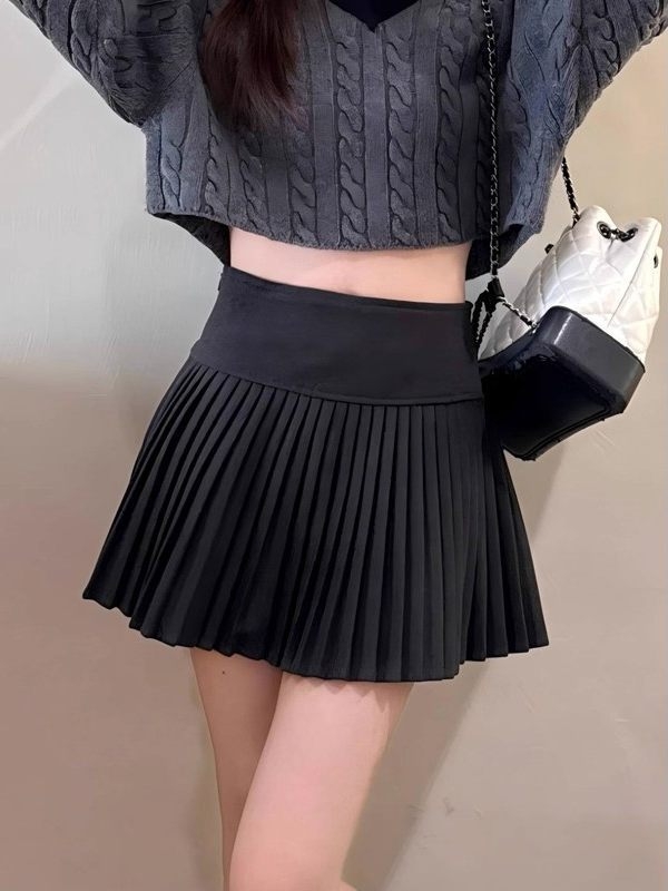 Fustă mini plisată în linie A, din lână cu elastan, elasticitate medie, toamnă 2025
