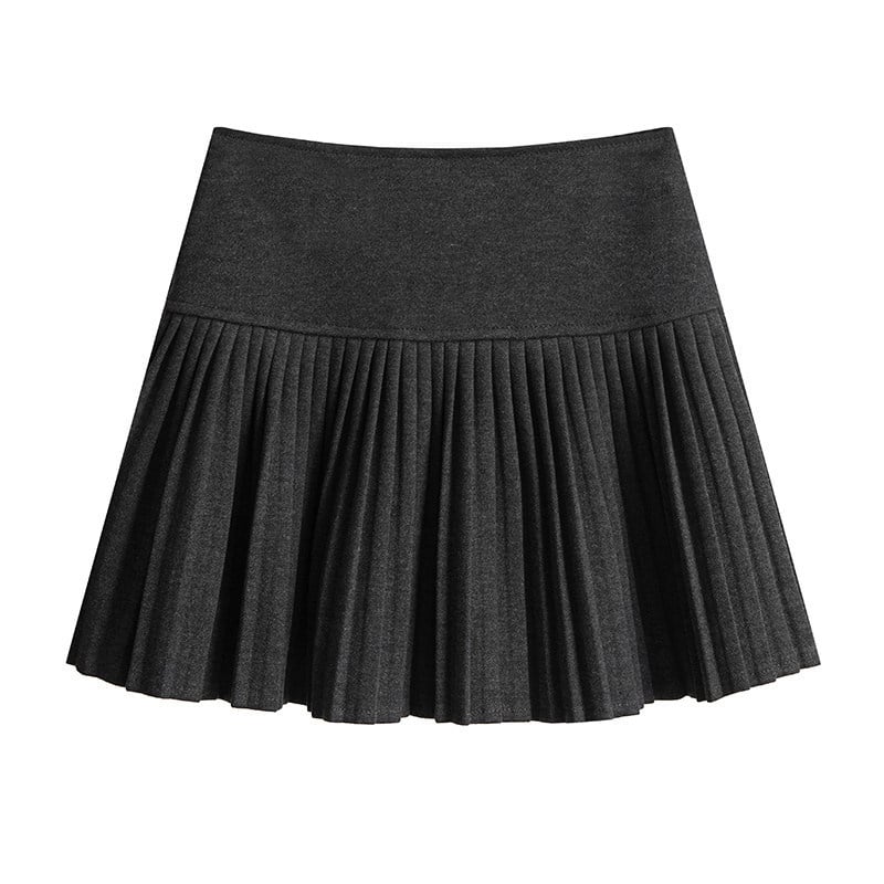 Fustă mini plisată în linie A, din lână cu elastan, elasticitate medie, toamnă 2025