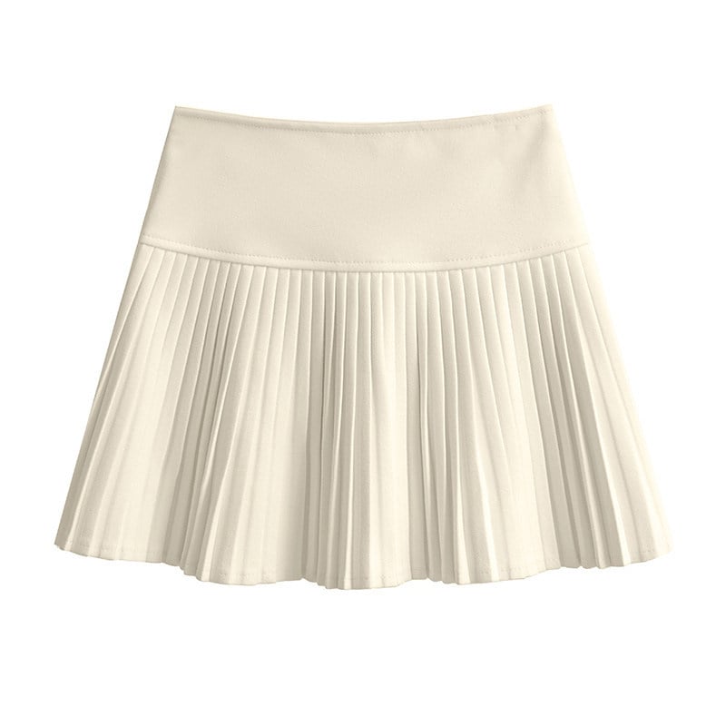 Fustă mini plisată în linie A, din lână cu elastan, elasticitate medie, toamnă 2025