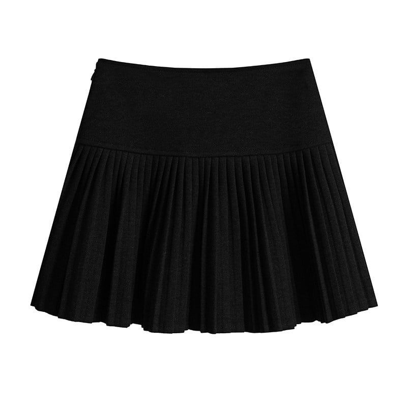 Fustă mini plisată în linie A, din lână cu elastan, elasticitate medie, toamnă 2025