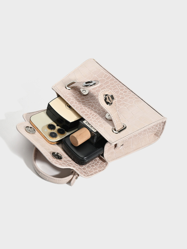 PU crossbody torba s uzorkom krokodila, vodoravnog kvadratnog oblika, zatvaranje preklopom