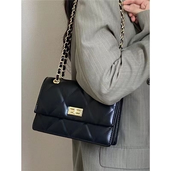 Manzhuo Geantă cu lanț diamant pentru femei, din poliester, căptușeală PU, închidere cu lacăt, Colecția de iarnă 2025
