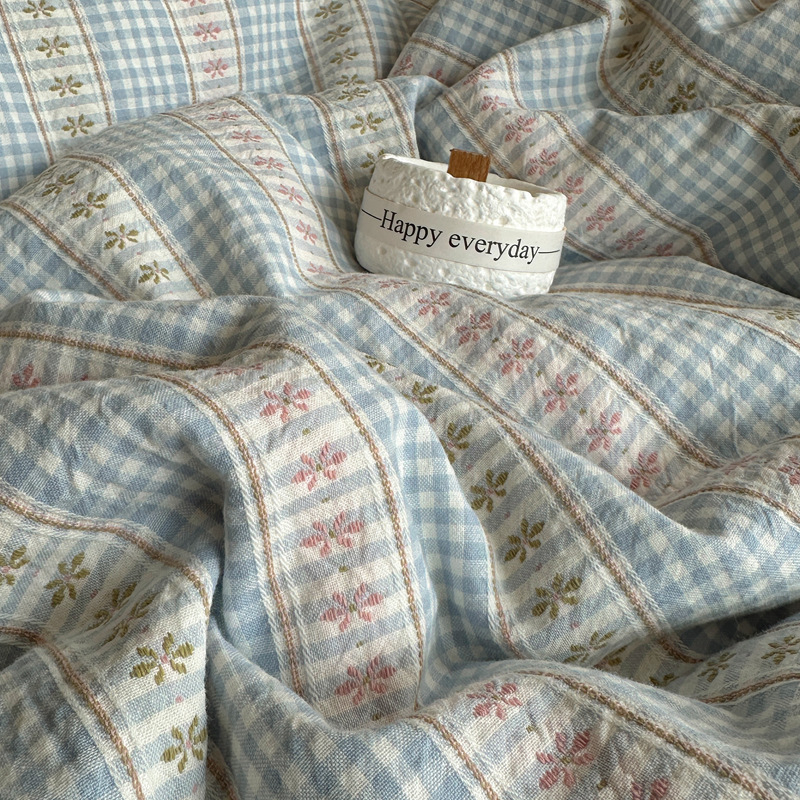 Комплект спално бельо от 100% памук, четири части, райета, тъкан на прежда, реактивно боядисване, тегло 2500–3000 г