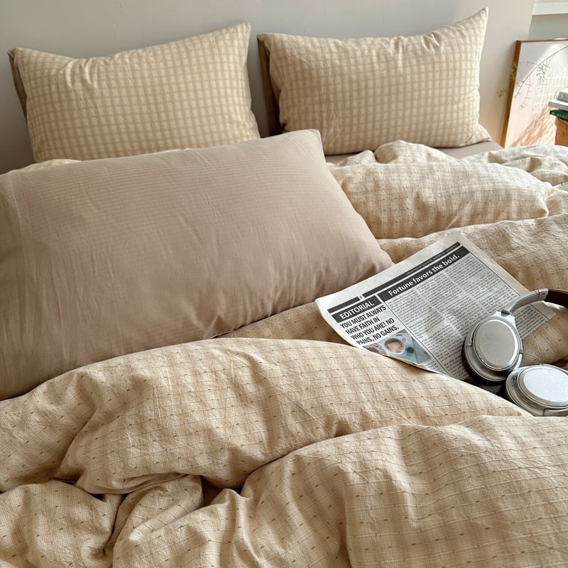 Комплект спално бельо от 100% памук, четири части, райета, тъкан на прежда, реактивно боядисване, тегло 2500–3000 г